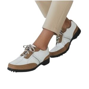 FootJoy DryJoys Women’s Golf Shoes 7M | White Brown Leather Spiked Classic 
O